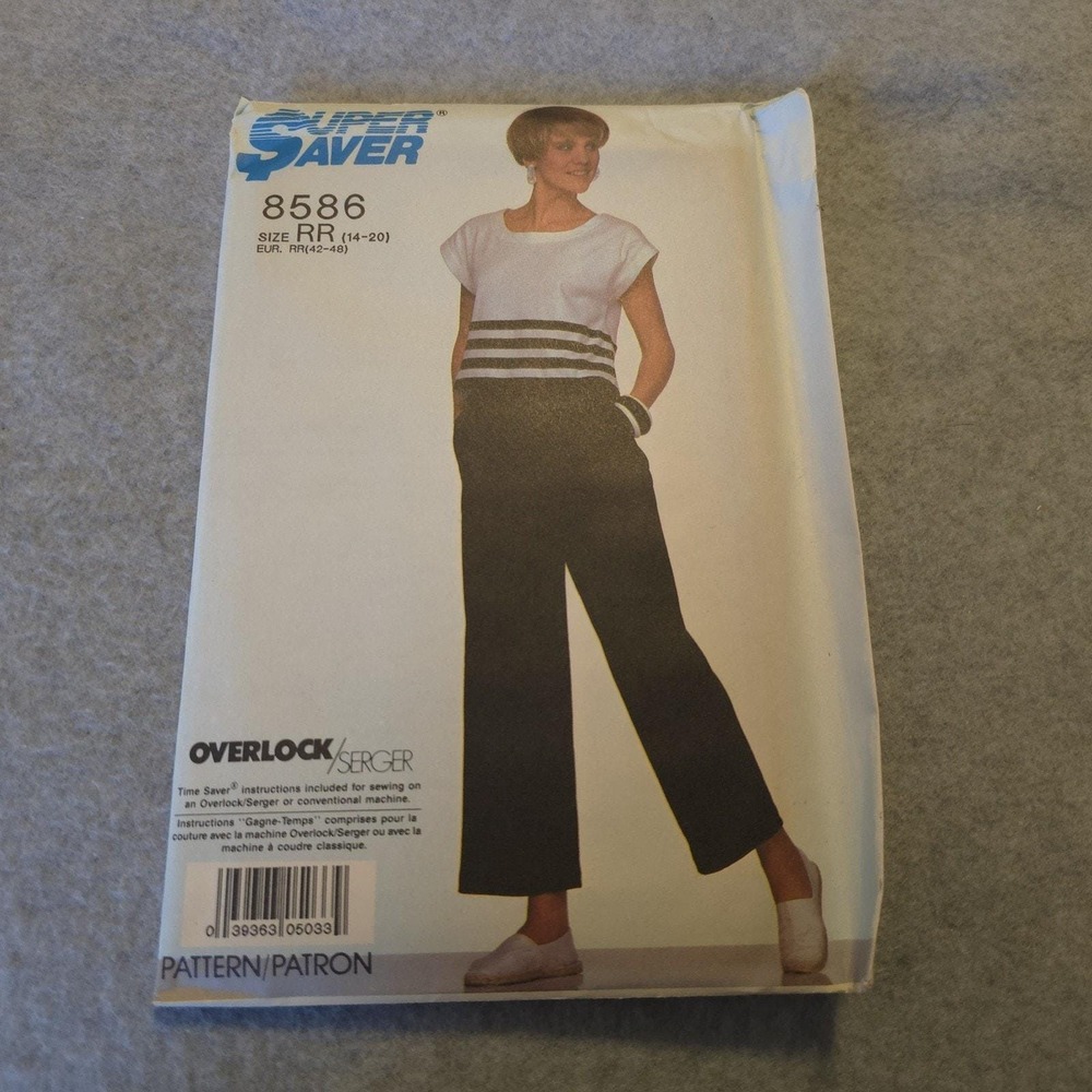 Super Saver 8586 Sewing Pattern Sz 14-20 Uncut Top Pants Overlock Serger Vintage
